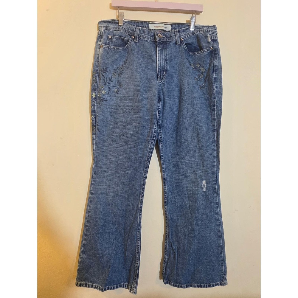 Mossimo Denim Vintage Y2K Floral Embroidered Script‎ Jeans Size 17 Blue Cotton